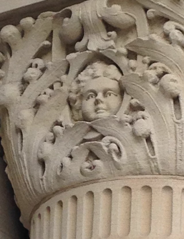 Milwaukee City Hall cherub in Corinthian column 3