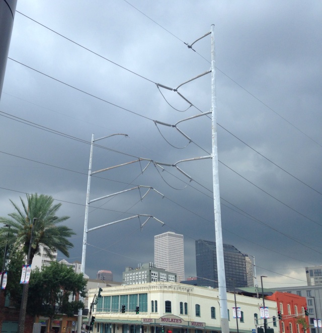 Storm clouds over Mulates In New Orleans